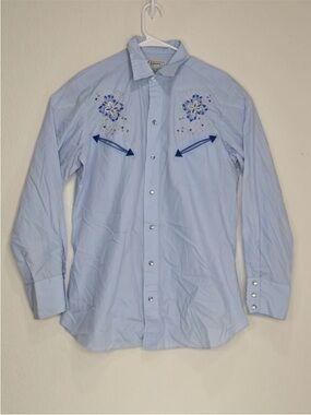 Vintage H BAR C Embroidered Country Ranchwear Western Shirt Pearl Snap Rodeo